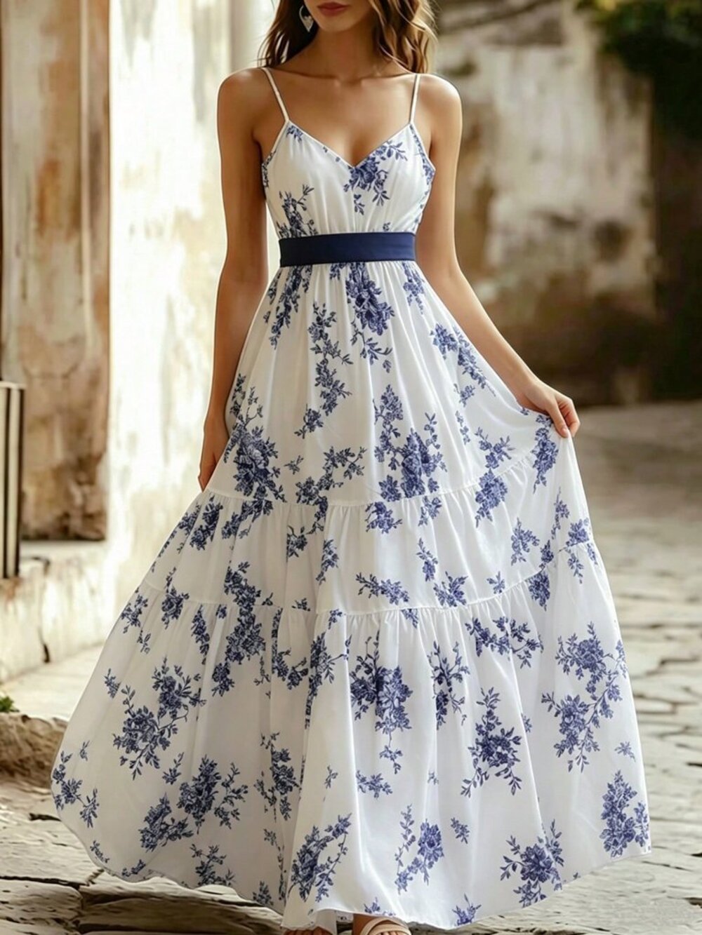 Multicolor Boho Women's Elegant Floral Sleeveless V-Neck Dress with Bowknot Back - Picture 5 of 6